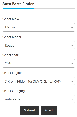 The auto parts finder form