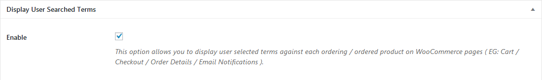 The Display User Searched Terms setting