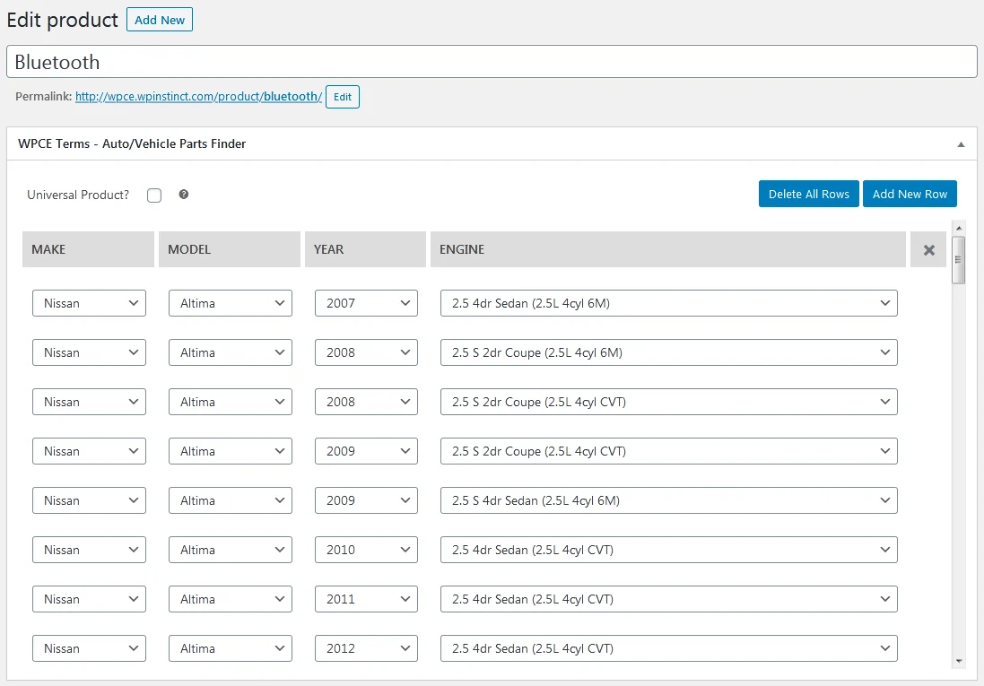 The WPCE panel on the product edit screen