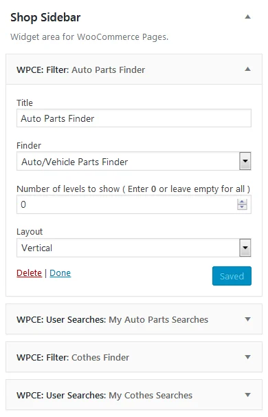 The WPCE Filter widget settings