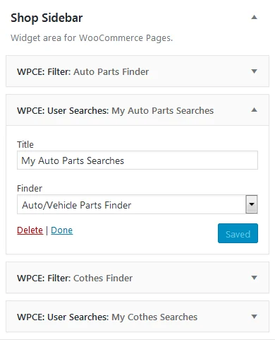 The WPCE User Searches widget settings