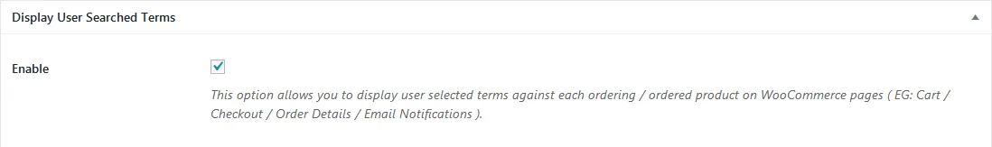 The Display User Searched Terms setting